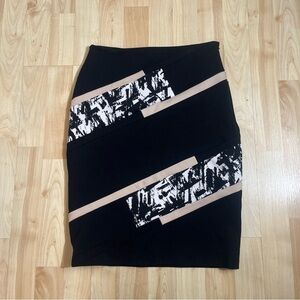 White House Black Market Tan White Black Abstract Panel Pencil Ponte Skirt 00